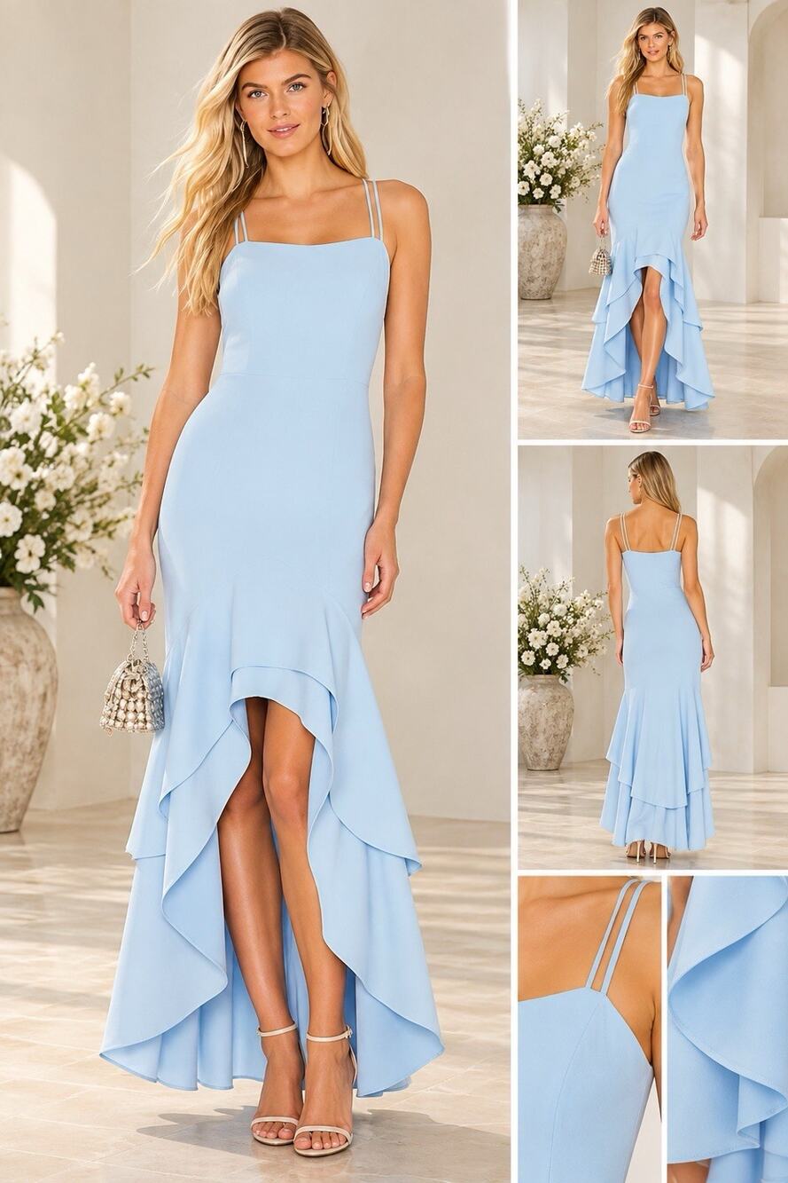 Lovers + Friends Sullivan Gown Cross Back Double Strap Ruffle Maxi Dress Size XS